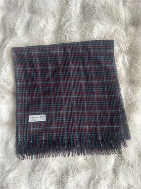 Vintage Dior Plaid Wool Scarf in Navy and Red